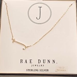 Rae Dunn STERLING SILVER  Gold Tone Necklace Letter J Pendant on Box